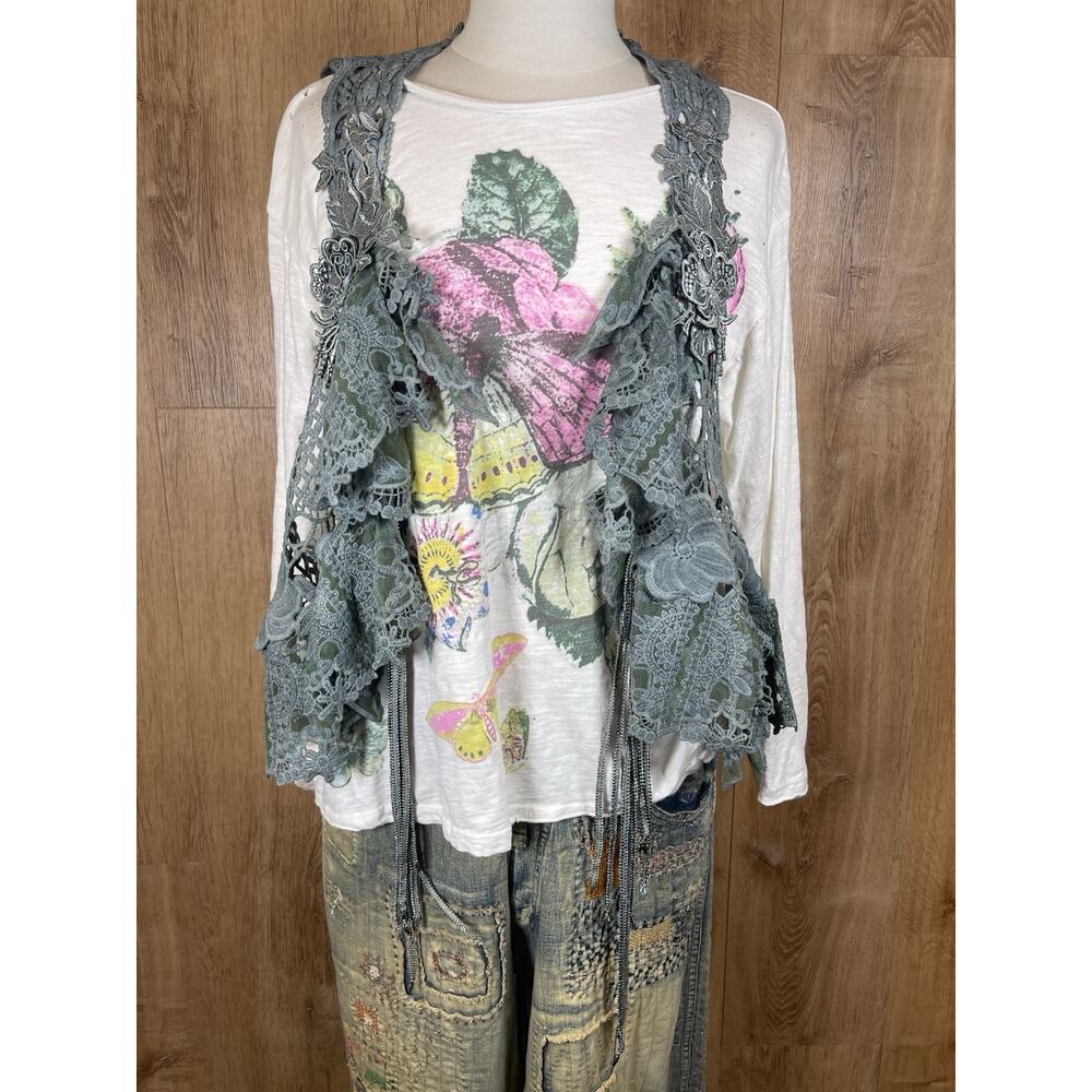 Artist Made Boho Chic Romantic Whimsical Hand Dyed Aurora Vest Greens